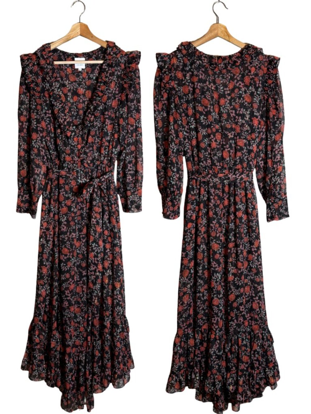 Misa Los Angeles Gabriela Wrap Maxi Dress Women's Medium Carnellian Blooms Black - Picture 5 of 16